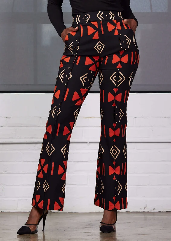 Abebe Women's African Print Stretch Wide Leg Pants (Natural Mudcloth) Stylish Slim Trousers Abebe Women's African Print Stretch Wide Leg Pants (Natural Mudcloth) Stylish Slim Trousers