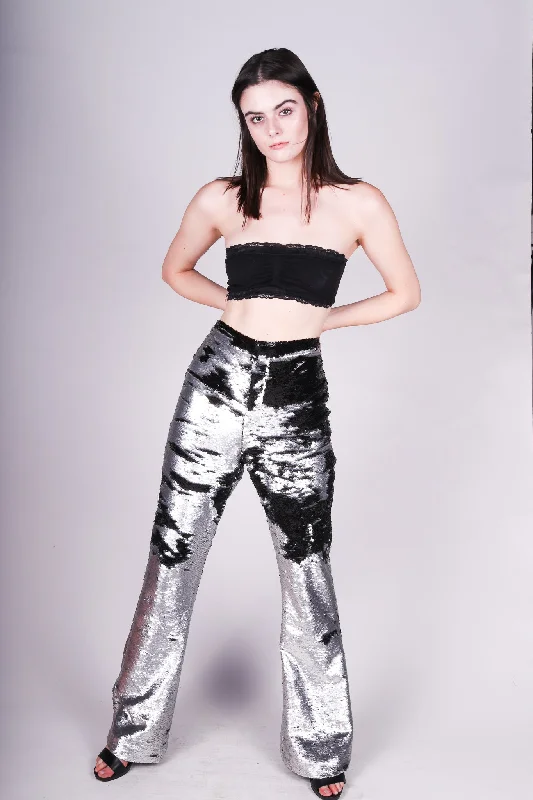 Any Old Iron Matte Silver Sequin Pants Trendy Palazzo Pants
