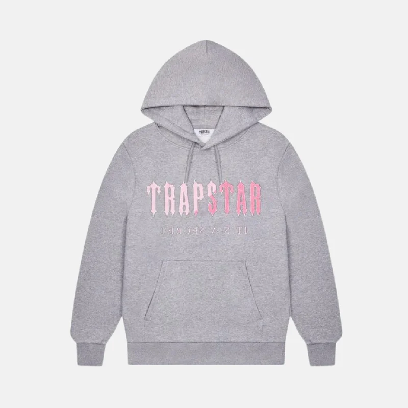 Trapstar Chenille Decoded Hoodie - Grey/Pink Hoodie with Slit Hem Functional Movement Trapstar Chenille Decoded Hoodie - Grey/Pink Hoodie with Slit Hem Functional Movement