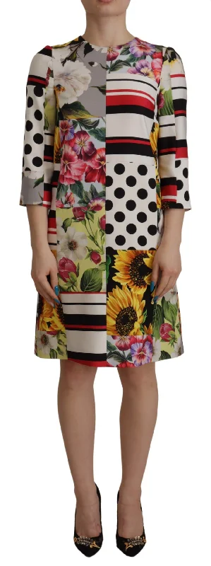 Dolce & Gabbana Multicolor Patchwork Charmeuse Sheath Women's Dress