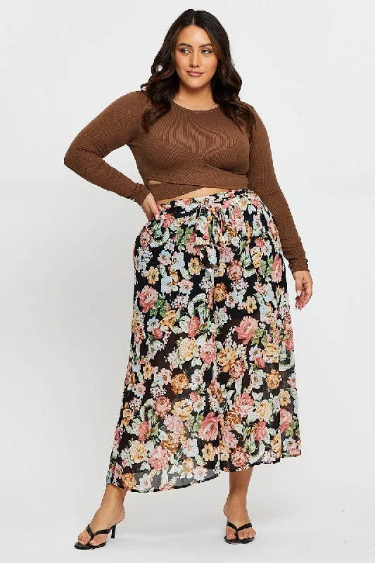 Floral Print Wide Leg Pants High Rise Comfortable Cargo Pants