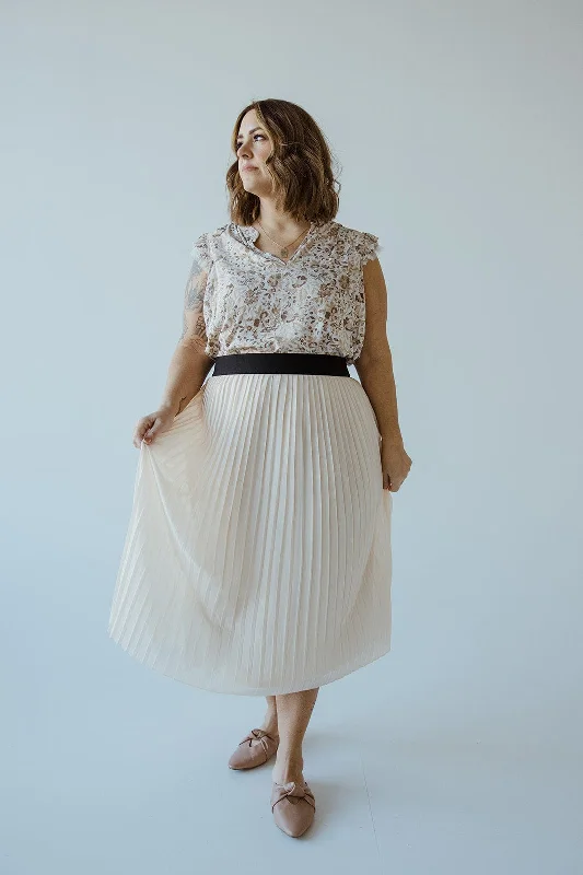 PLEATED MIDI LENGTH CHIFFON SKIRT IN TAUPE linen skirt natural