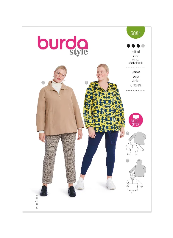Burda Pattern 5881 Plus Size Jacket Zippered Front Buttoned Front Snap Front