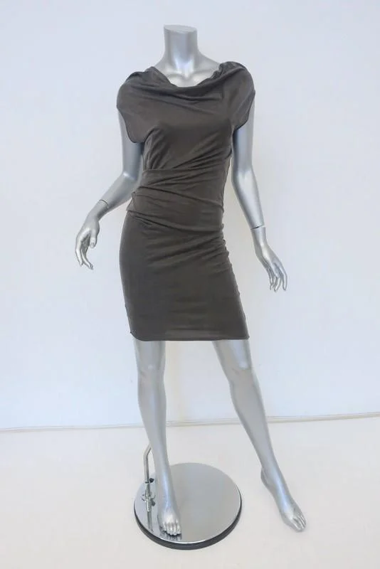 Helmut Lang Dress Gray Draped Shale Jersey Size Petite Cap Sleeve Mini