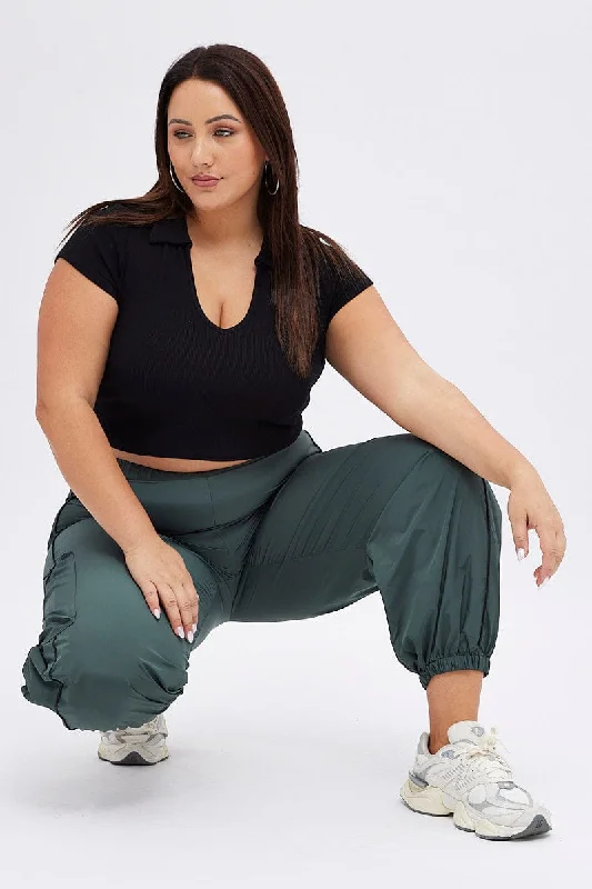Grey Parachute Pants Piping Side Elastic Hem Modern Skinny Pants