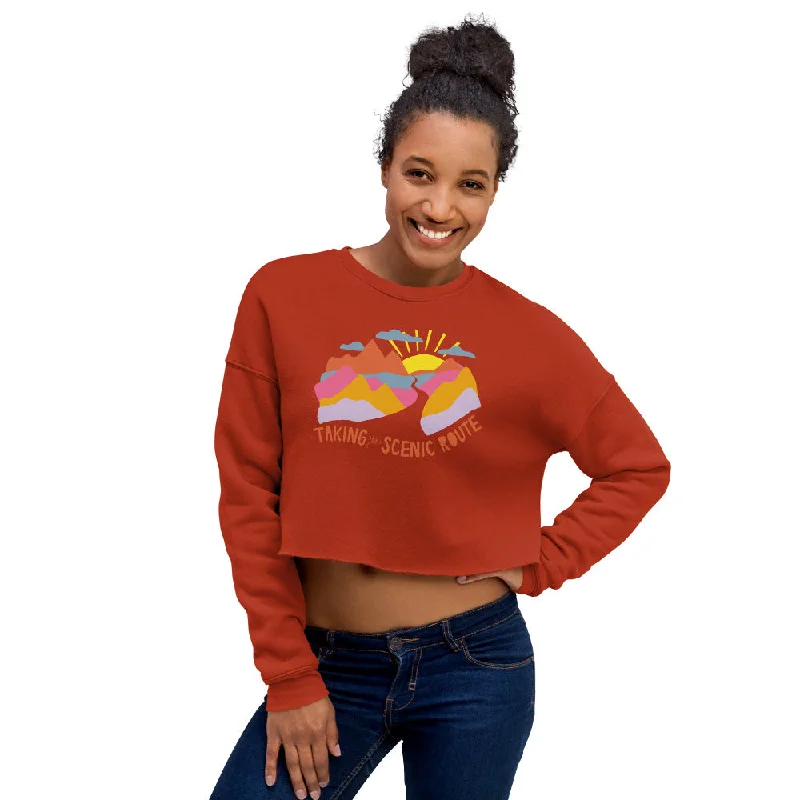 Taking The Scenic Route — Crop Sweatshirt Hoodie with Crew Neck Simple Timeless
