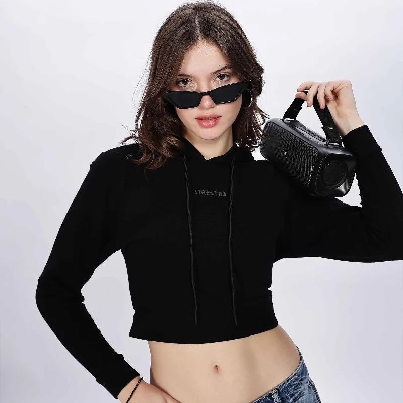 Casual Long Sleeve Cropped Hoodie Hoodie with Stripes Bold Sporty
