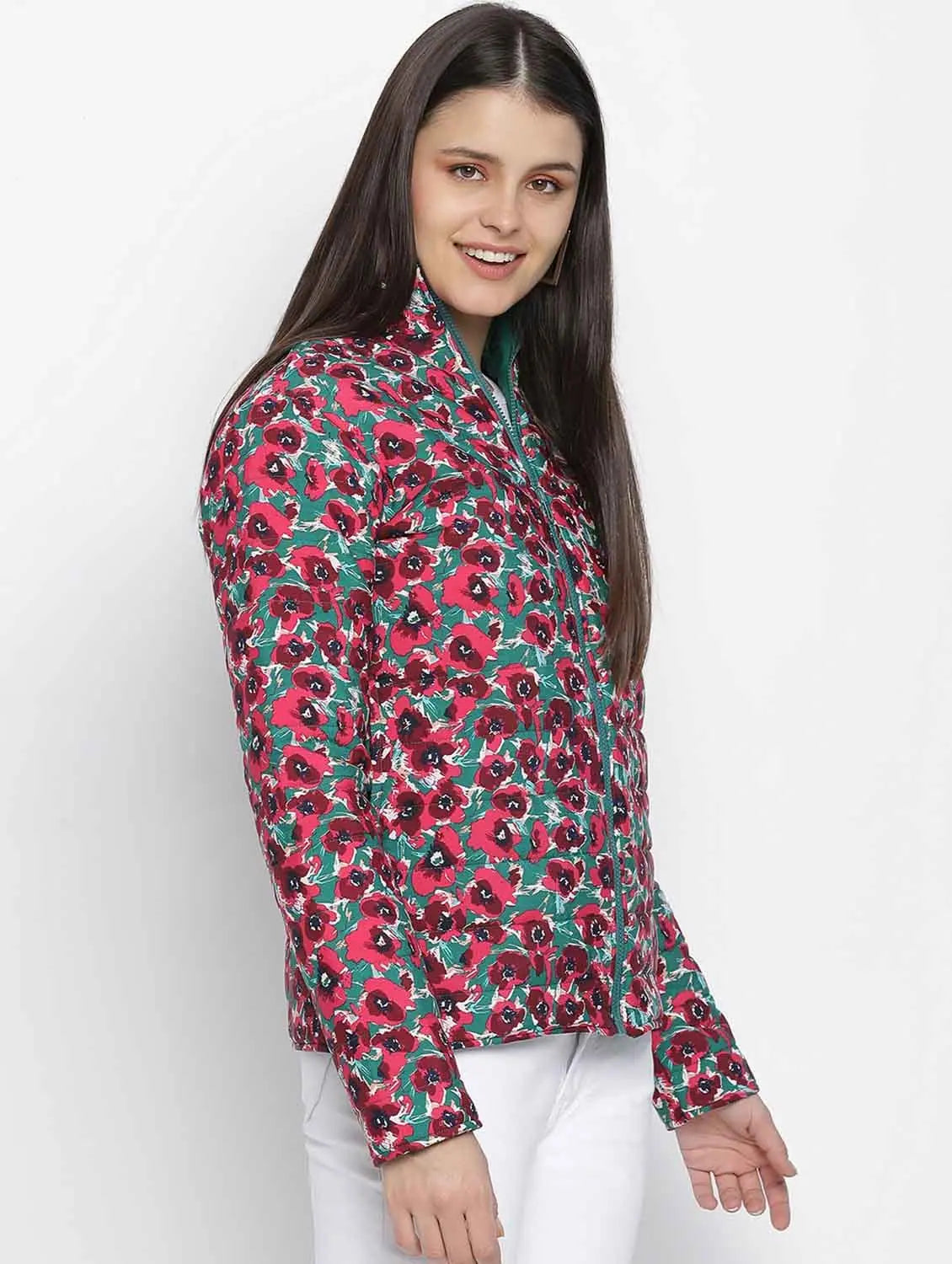 Women Printed Pink Collared Neck Full Sleeve Jacket Print Jacket Jacquard Jacket Patchwork Jacket Women Printed Pink Collared Neck Full Sleeve Jacket Print Jacket Jacquard Jacket Patchwork Jacket