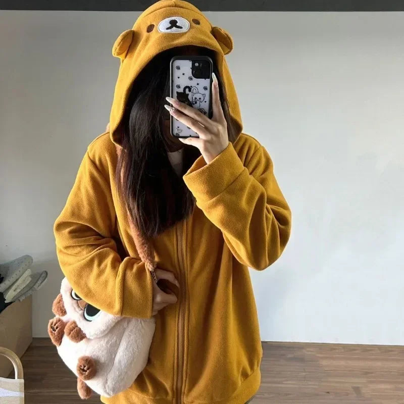 Advbridge Kawaii Zip Up Hoodies Women Oversized Japanese Girl Preppy Style Cute Bear Sweatshirts Sweet Lolita Embroidered Tops Hoodie with Hem Embroidery Detailed Premium Advbridge Kawaii Zip Up Hoodies Women Oversized Japanese Girl Preppy Style Cute Bear Sweatshirts Sweet Lolita Embroidered Tops Hoodie with Hem Embroidery Detailed Premium