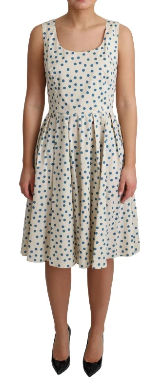 Dolce & Gabbana Elegant Beige Polka Dot A-Line Sleeveless Women's Dress