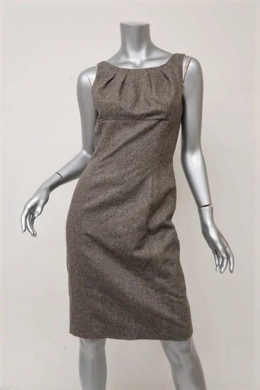Michael Kors Dress Brown Virgin Wool Tweed Size 6 Sleeveless Sheath NEW