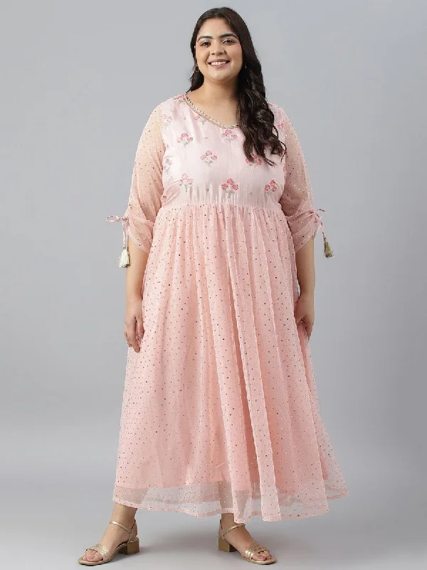 AURELIA Plus Size Floral Embroidered Chiffon Maxi Fit & Flare Dress