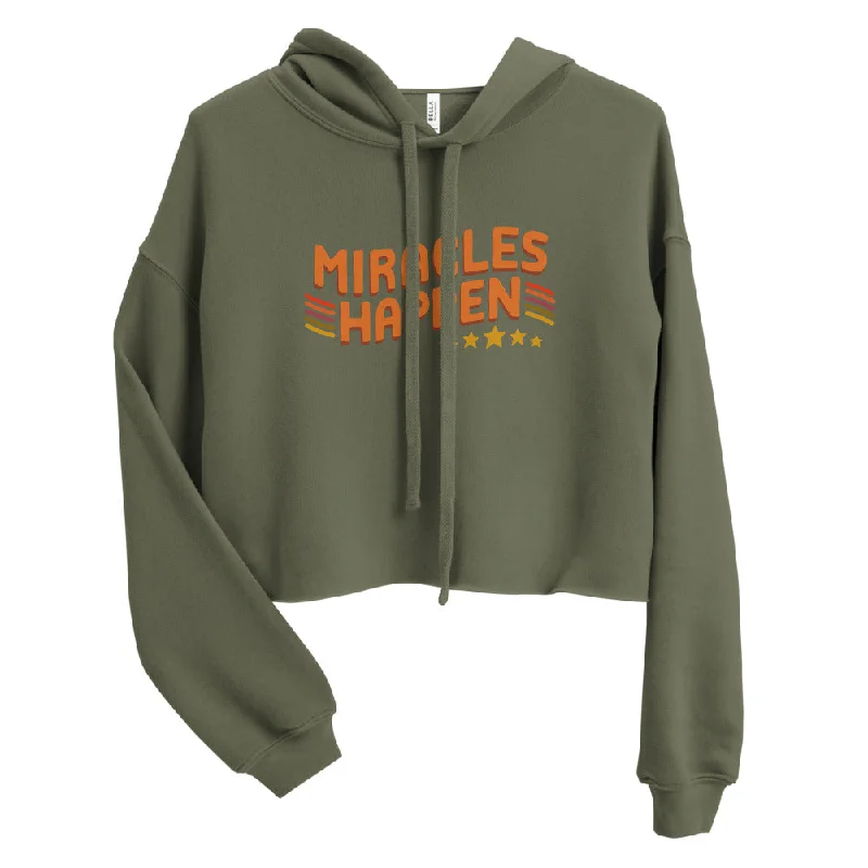 Miracles Happen — Crop Hoodie Hoodie with Zipper Placket Modern Functional