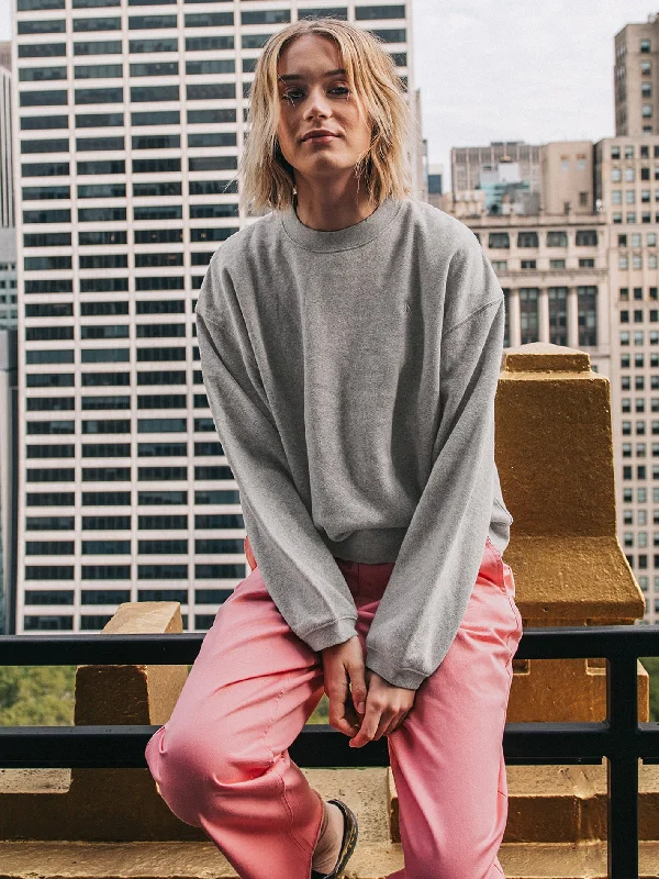 Stone Heart Up Crew Sweatshirt - Heather Grey Hoodie with Hem Contrast Bold Stylish