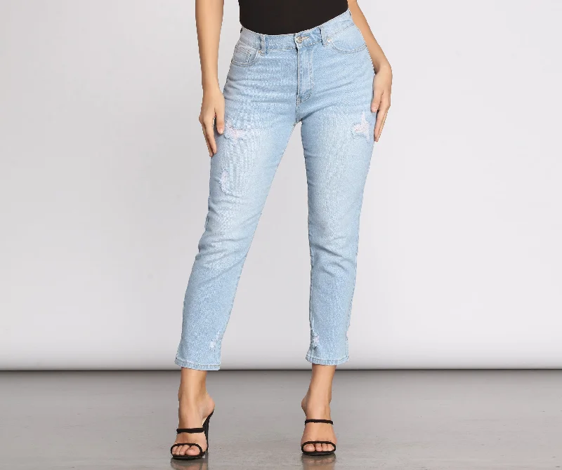 High Rise Light Wash Denim Pants Classic Pleated Pants