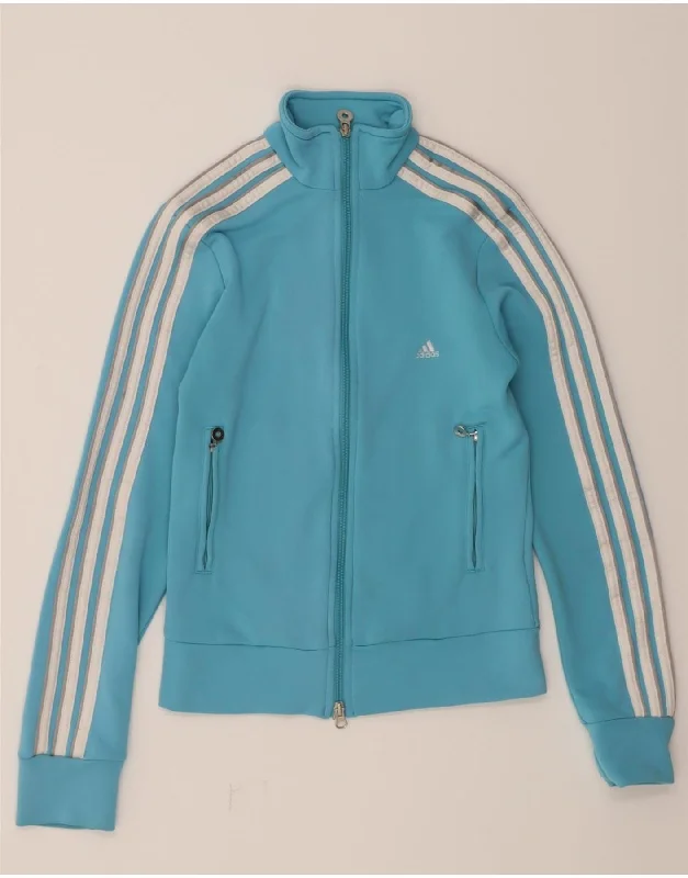 ADIDAS Womens Tracksuit Top Jacket UK 8 Small  Blue Cotton Bomber Jacket Anorak Windbreaker