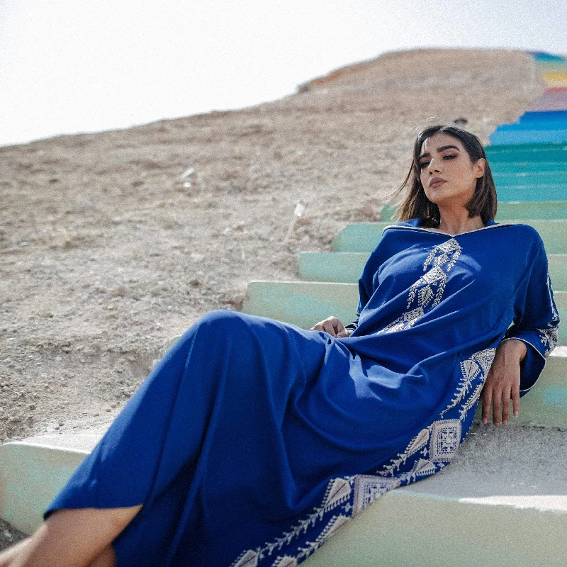 Silver and Blue Djellaba Moroccan Dress