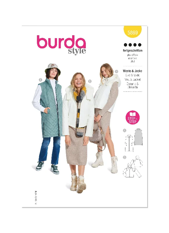 Burda Pattern 5869 Misses' Waistcoat/Vest  &  Jacket Insulated Jacket Fitted Jacket Loose Jacket