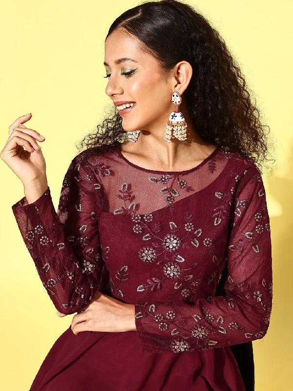 Inddus Women Floral Embroidered Sequined Fit & Flare Ethnic Dress