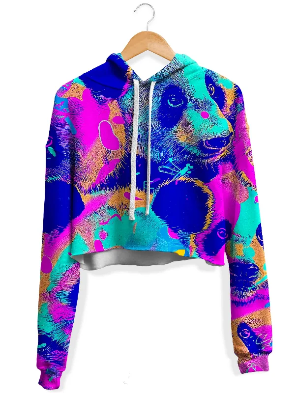 Panda Melt Fleece Crop Hoodie Hoodie with Zipper Placket Modern Functional