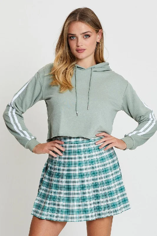 Green Hoodie Long Sleeve Hoodie Crop Top Short Trendy