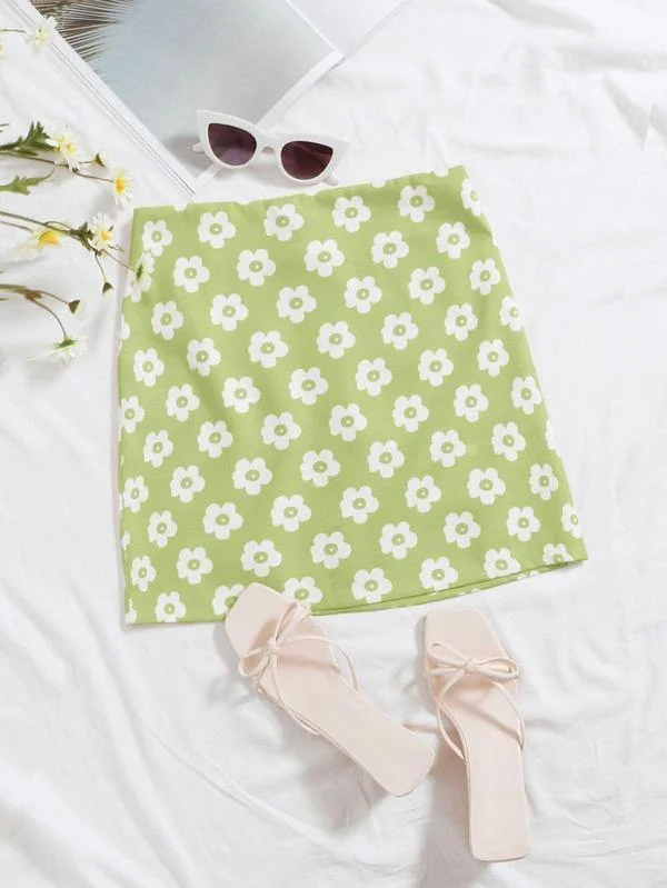 Floral Print Skirt corduroy skirt comfortable