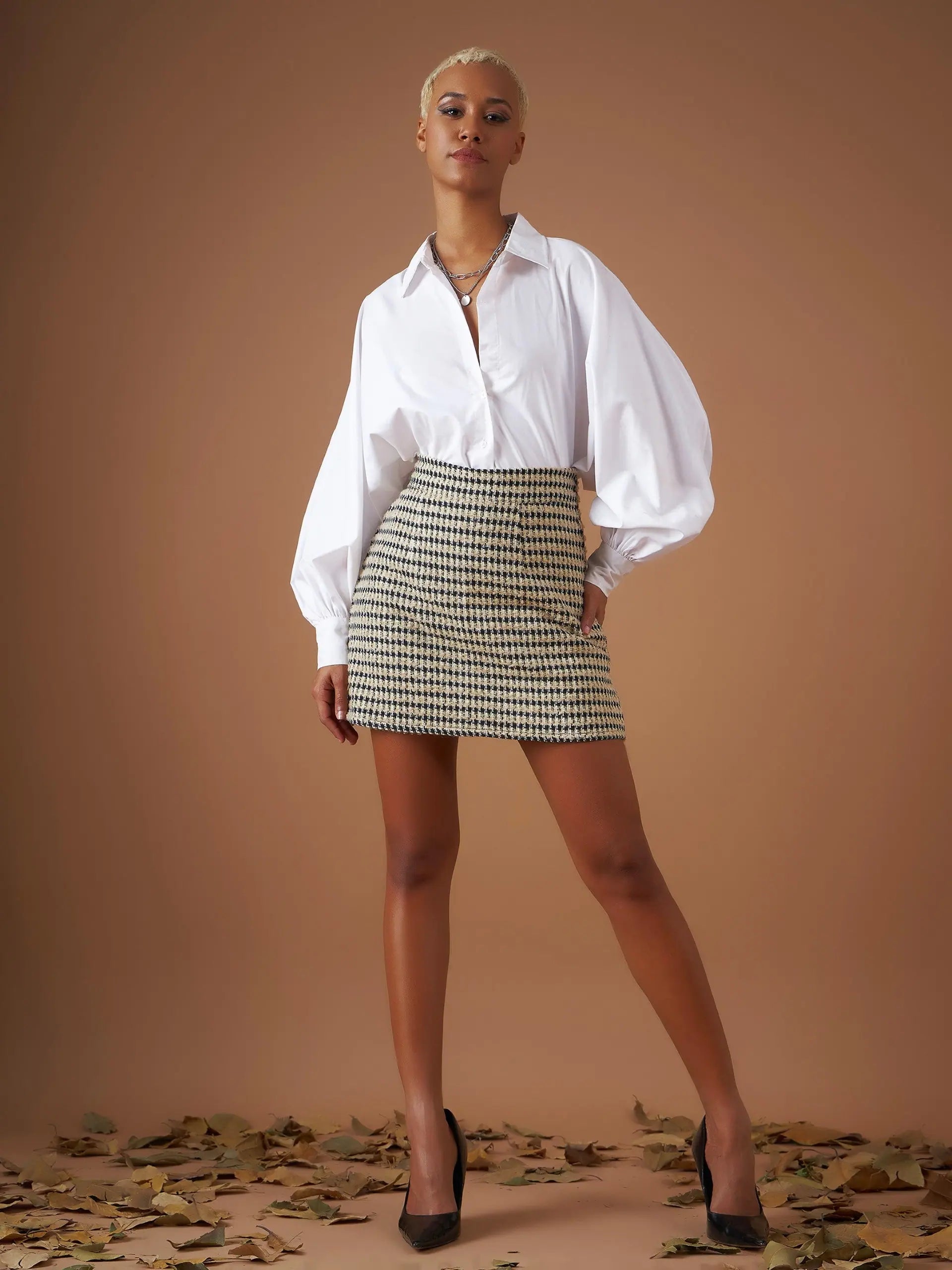 Women Off-White Check Jacquard Tweed Mini Skirt velvet skirt plush