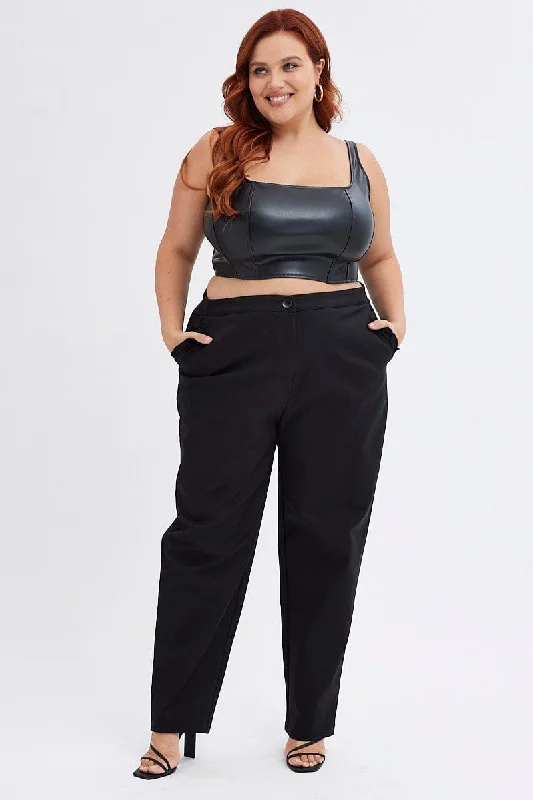 Black Slim Pant Frill Pocket Comfy Cargo Trousers