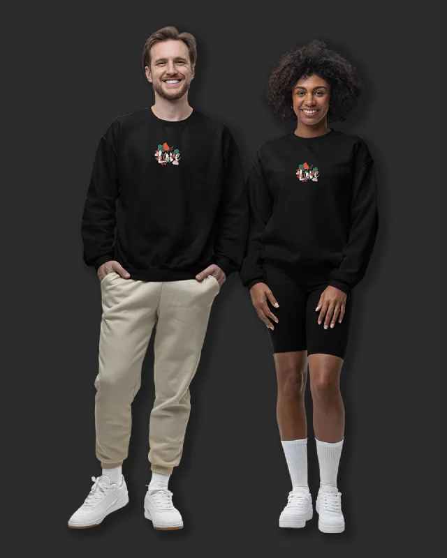 Valentine Drop Shoulder Sweatshirt: Black Hoodie with Ribbed Cuffs Snug Fit Comfort