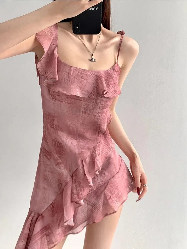 Advbridge High End Ruffled Edge Strap Skirt, Women's Summer French Style Atmosphere, Elegant And Unique Hip Wrap Short Skirt silk skirt elegant