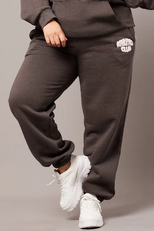 Grey Track Pants High Rise Casual Plaid Pants