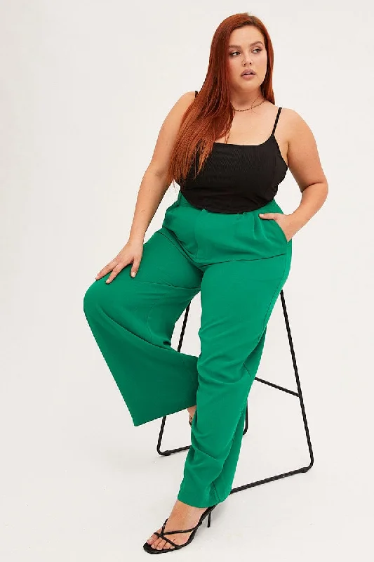 Green Wide Leg Pant Crepe Comfortable Jogger Trousers