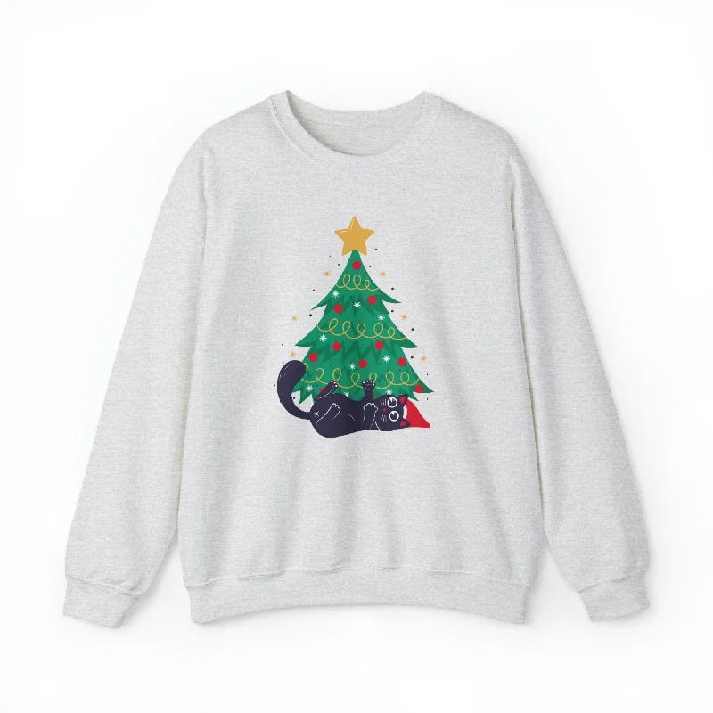 Mischievous Christmas Kitty Crewneck Sweatshirt Hoodie with Typography Text Message