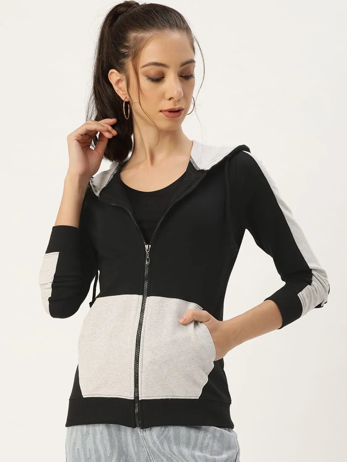 Women Solid Black Full Sleeve Jacket Cotton Fabric Linen Fabric Terry Fabric