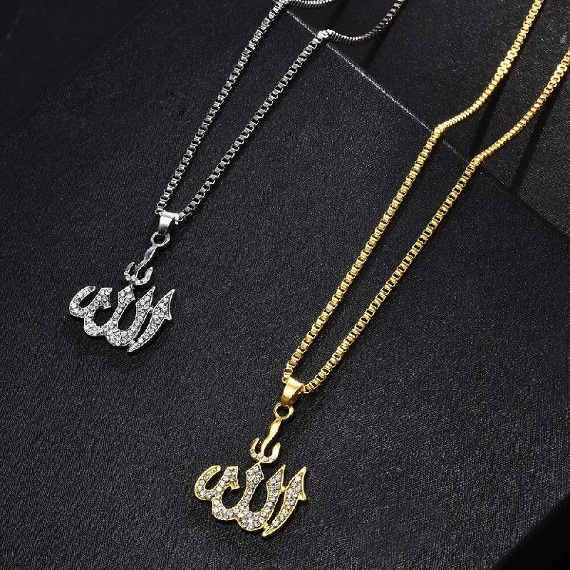 Crystal Pendant Necklace Gifts Sweater Chain Necklaces Best Gifts Allah Gold Plating Necklace Chain Simulated Anchor Islamic Casual Formal Business