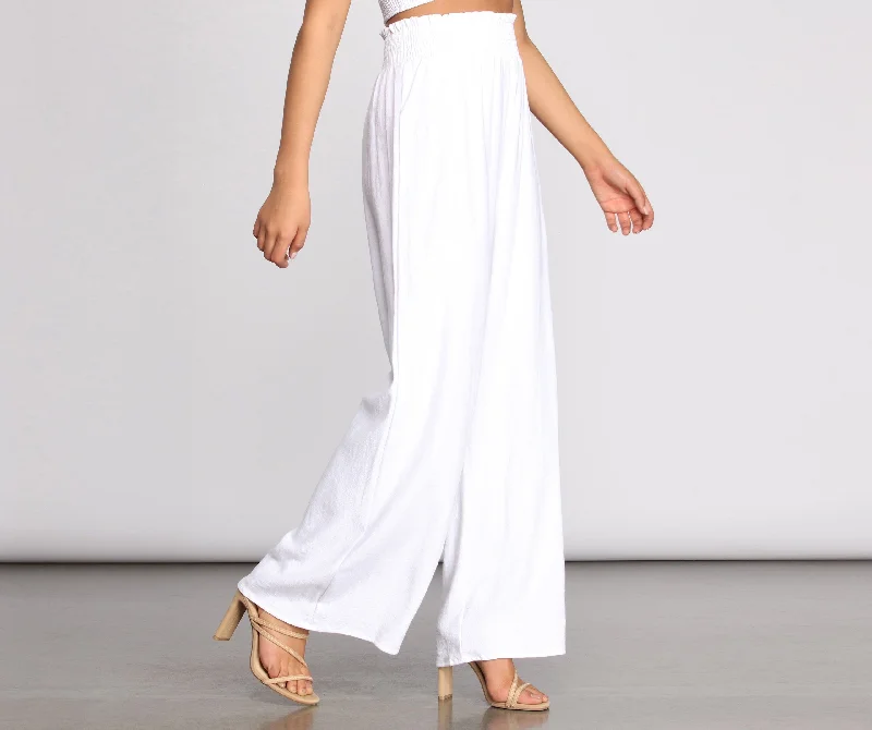 Day At The Hamptons Smocked Linen Pants Slim Fit Casual Pants