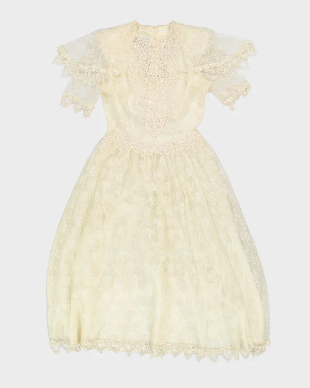 1990s Jessica McClintock Bridal Lace Dress - M