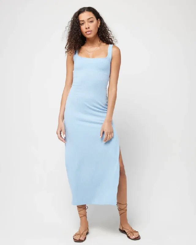 Womens Light Blue Dress with High Side Slit