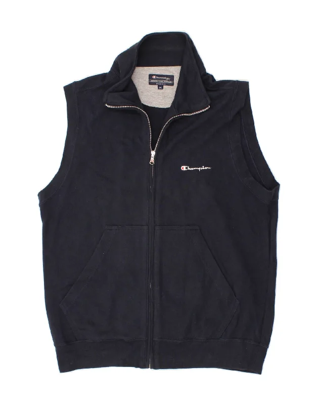CHAMPION Womens Sleeveless Tracksuit Top Jacket UK 14 Medium Navy Blue Zippered Jacket Buttoned Jacket Snapped Jacket