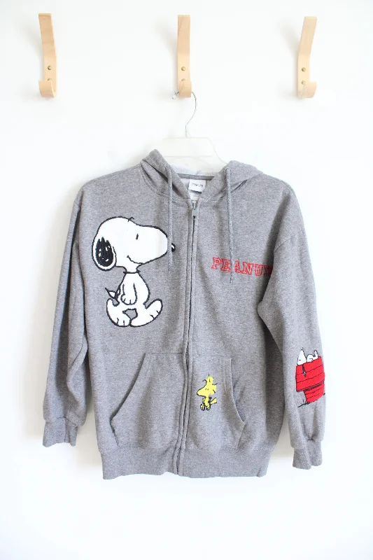 Peanuts Gray Embroidered Full Zip Jacket | S Wool Jacket Cashmere Jacket Tweed Jacket