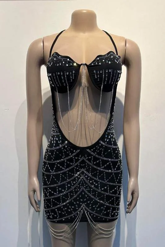 RHINESTONES MESH MINI SKIRT silk skirt lustrous