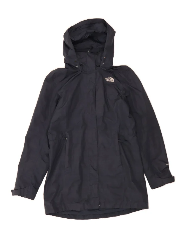 THE NORTH FACE Womens Oversized Hooded Rain Jacket UK 10 Small Navy Blue Ribbed Jacket Pleated Jacket Ruffled Jacket