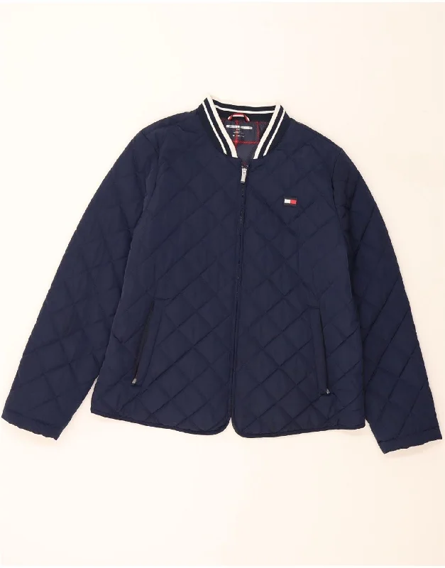 TOMMY HILFIGER Womens Quilted Jacket UK 18 XL Navy Blue Polyester Mesh Jacket Canvas Jacket Denim Jacket