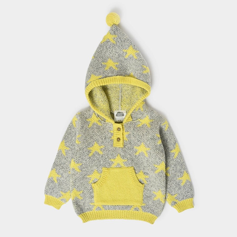 Misty Printed Yellow Hooded Sweater Iron Safe Non-Iron Wrinkle Free