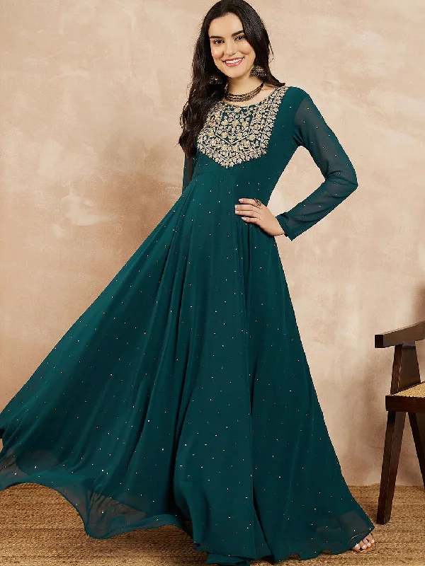 Inddus Sequinned Embellished Flared Maxi Ethnic Dress