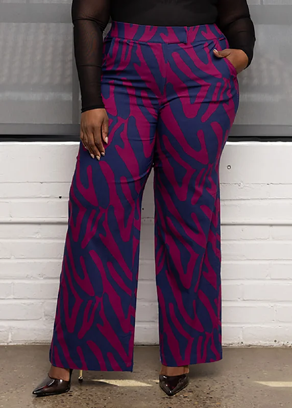 Thema Women's African Print Wide Leg Stretch Pants (Berry Zebra Abstract) Stretch Fit Pants Thema Women's African Print Wide Leg Stretch Pants (Berry Zebra Abstract) Stretch Fit Pants