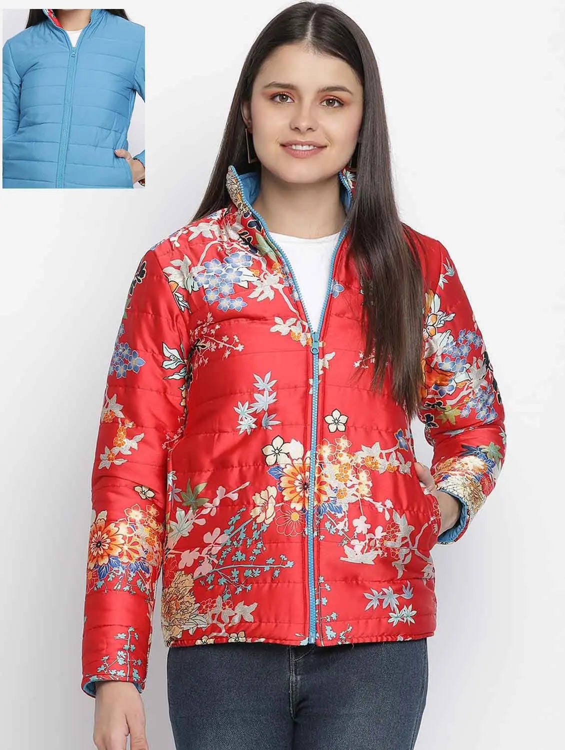 Women Printed Red Collared Neck Full Sleeve Jacket Notch Collar Jacket Peter Pan Collar Jacket Cowl Neck Jacket Women Printed Red Collared Neck Full Sleeve Jacket Notch Collar Jacket Peter Pan Collar Jacket Cowl Neck Jacket