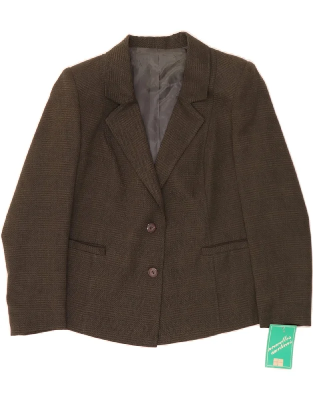 VINTAGE Womens 2 Button Blazer Jacket IT 49 XL Khaki Check Acrylic Welt Pockets Slit Pockets Flap Pockets