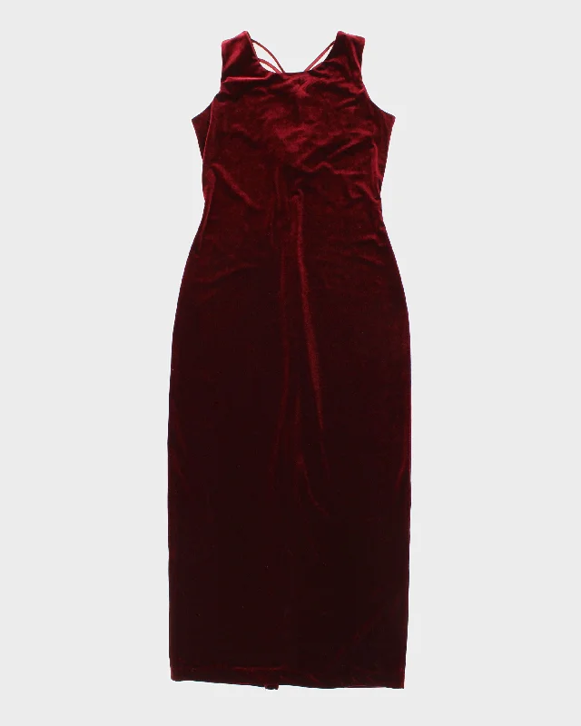 Womens 1990s Burgundy Velvet Evening Dress - S