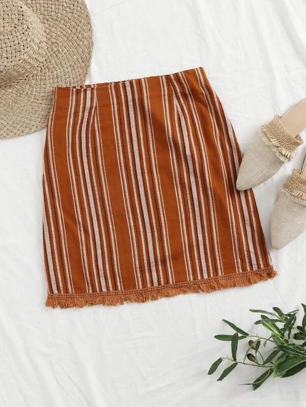 Zip Back Raw Hem Striped Skirt chiffon skirt flowing